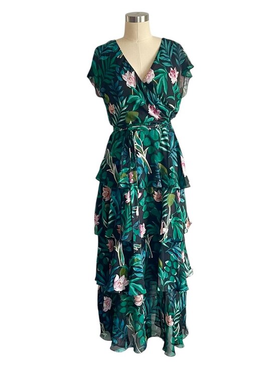 SLNY Black Floral Tiered Maxi Dress - 8 - Picture 1 of 6